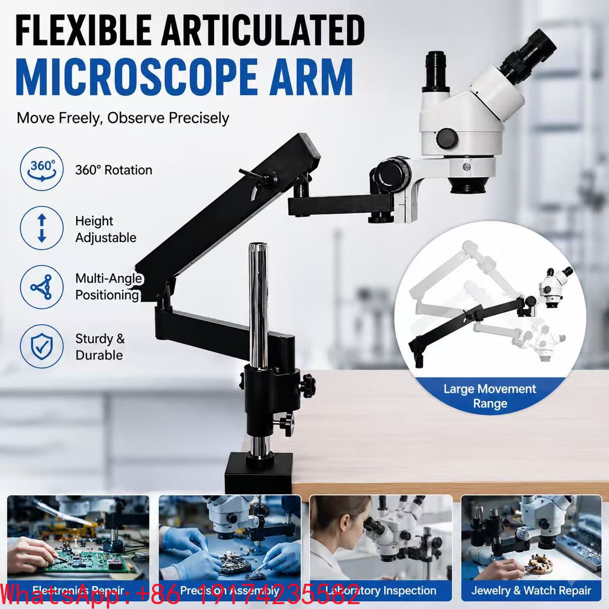 Microscope Boom Stand Articulating - Microscopio estereoscópico trinocular con brazo articulado