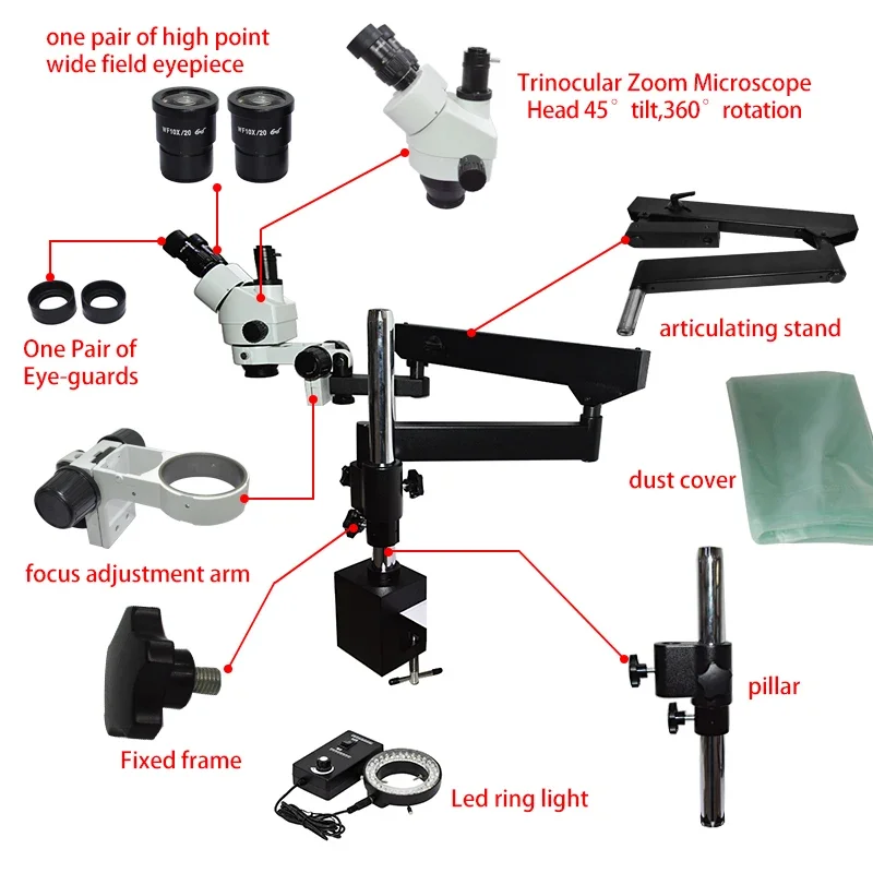 Microscopio Estéreo Trinocular - Microscope Boom Stand Articulating reseña y precio